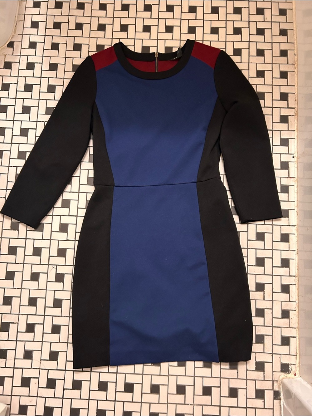 Club Monaco Navy, Black & Burgundy Colorblock Sheath Dress